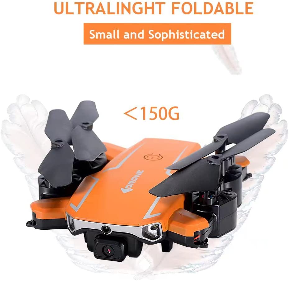 Drone with Camera for Adults 4k 1080P HD Mini RC Quadcopter WIFI FPV Whoop Drone for Kids Beginners Toy Gift Small Foldable Skyquad with Waypoint Fly, Auto Hover, Gesture Control, Fly 54 Mins(Orange)