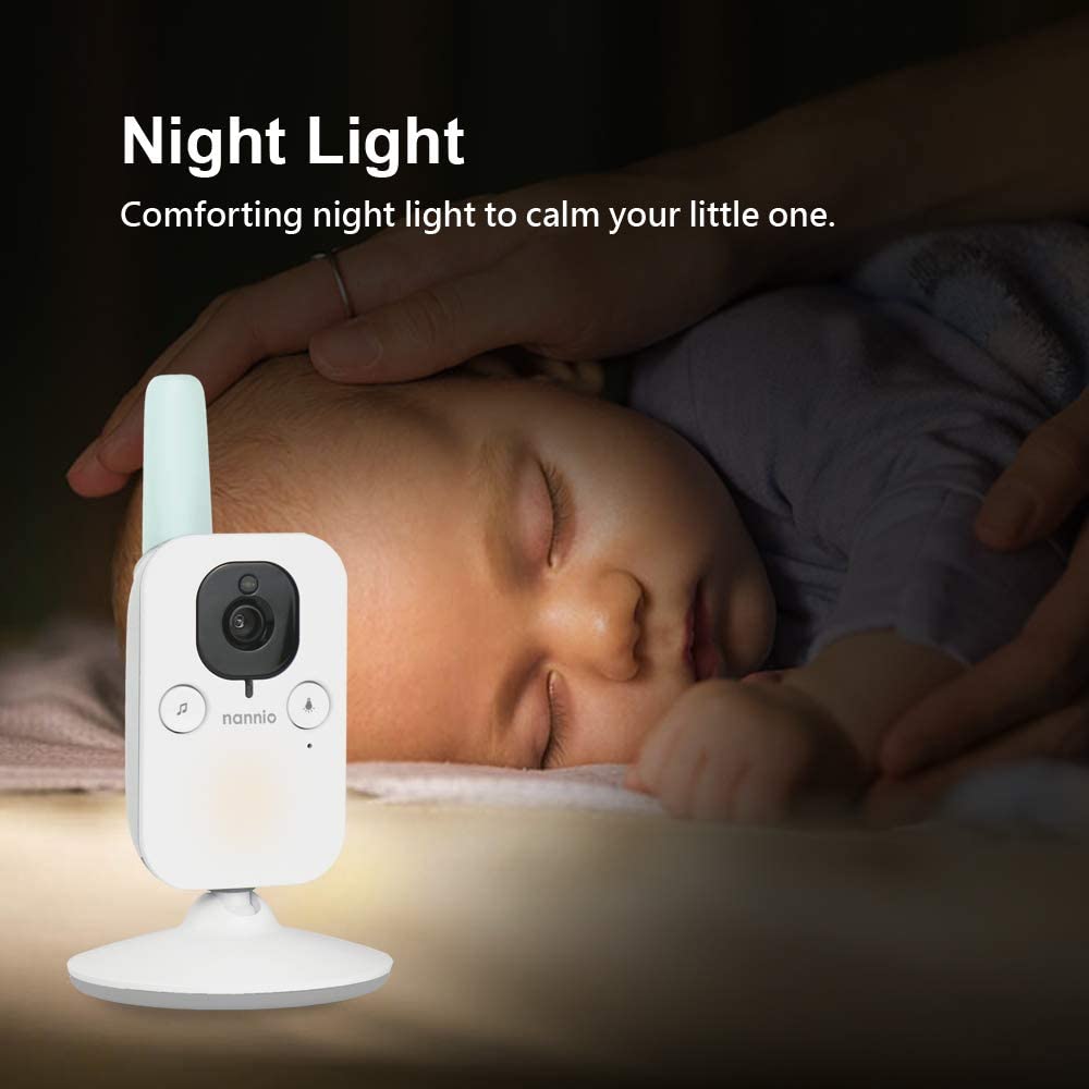 nannio Hero3 Video Baby Monitor with Night Light & Vibration Assistant, 3.5" Baby Camera Monitor, Sound Activated, Lullaby, Room Temperature, Two-Way Audio, Newborns, Pets, Elderly, 2 Years Warranty