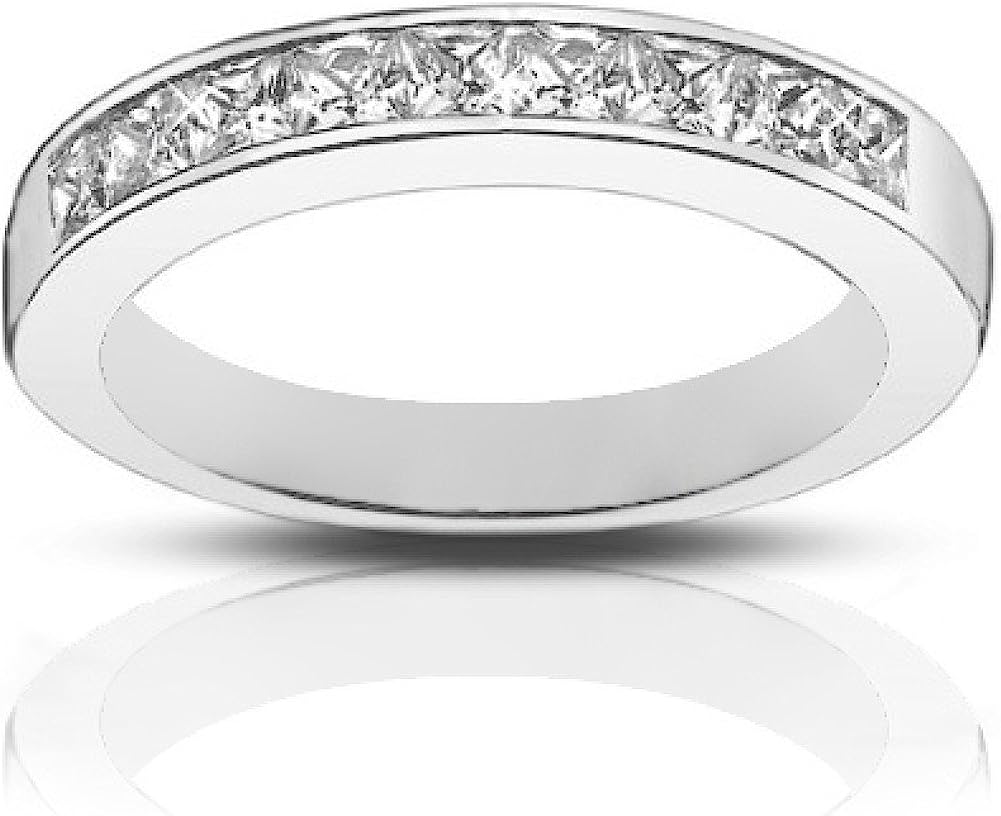 Madina Jewelry 1.00 Ct Ladies Princess Cut Diamond Wedding Band Ring in 18 kt White Gold