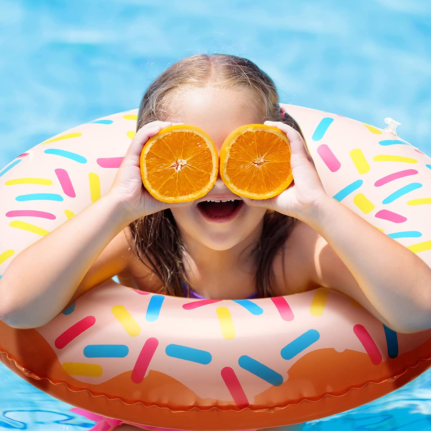 8 Pcs Inflatable Donut 21.7 Inch Sprinkle Donut Pool Floats Doughnut Inflatable Swim Tube Toys Colorful Donut Party Decorations Floating Ring for Swimming, Floating (Multi Colors)