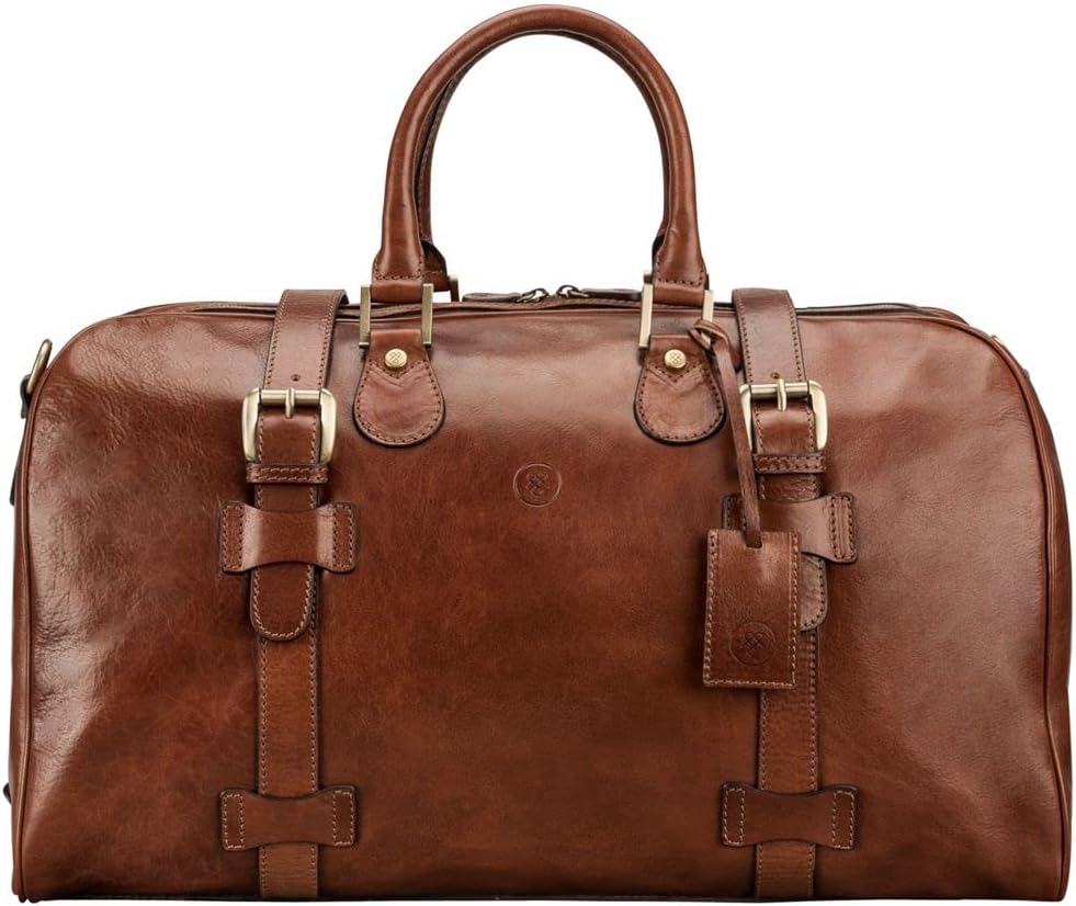 Maxwell Scott | Mens Luxury Leather Medium Weekend Bag | The FleroM | Handmade In Italy | Chestnut Tan Brown