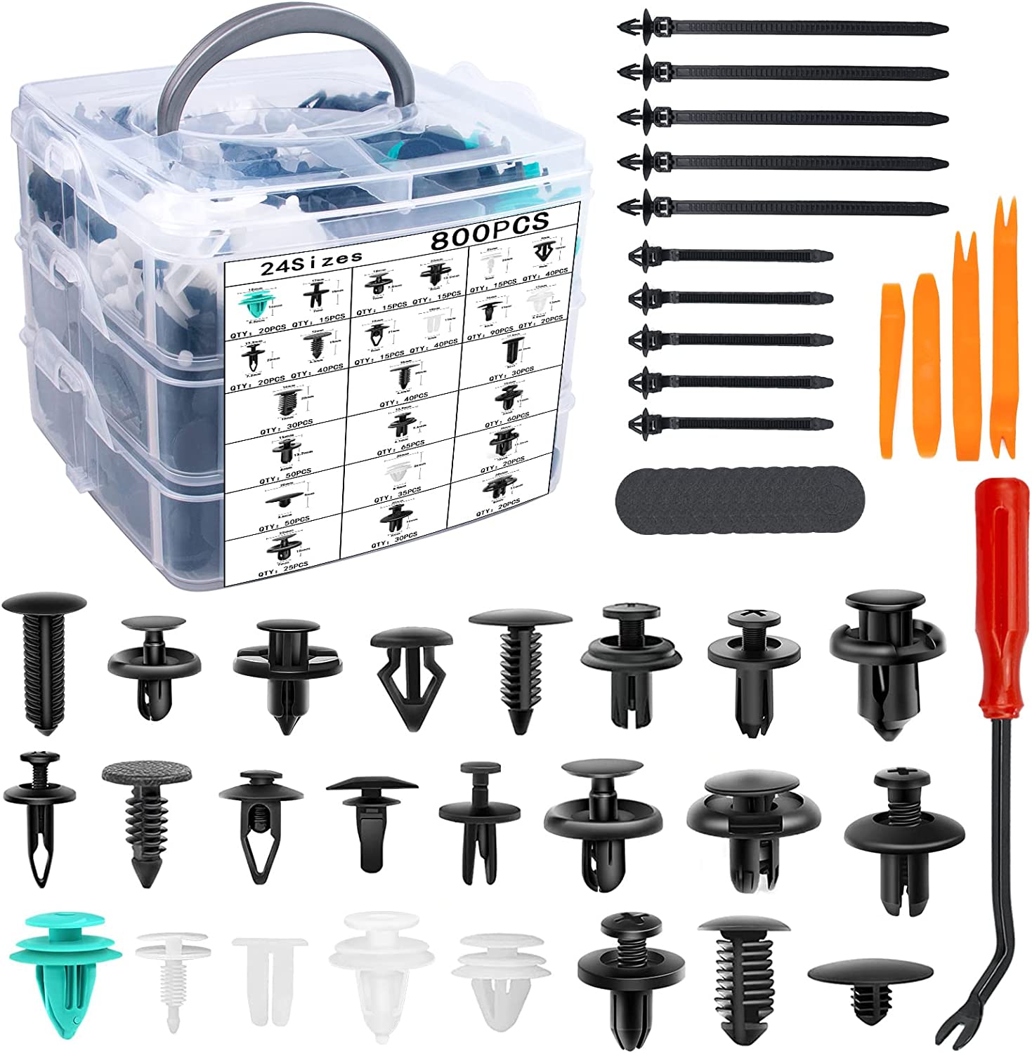 HIEOJAT 910Pcs Car Retainer Bumper Clips and Fastener Remover Kit 25 Sizes Auto Push Pin Rivets Door Trim Panel Clips for GM Ford Toyota Honda Acura Chrysler…